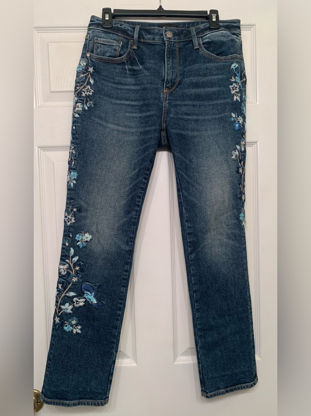 DRIFTWOOD Floral Embroidered Audrey High Rise Straight Jeans 28 Boho Festival